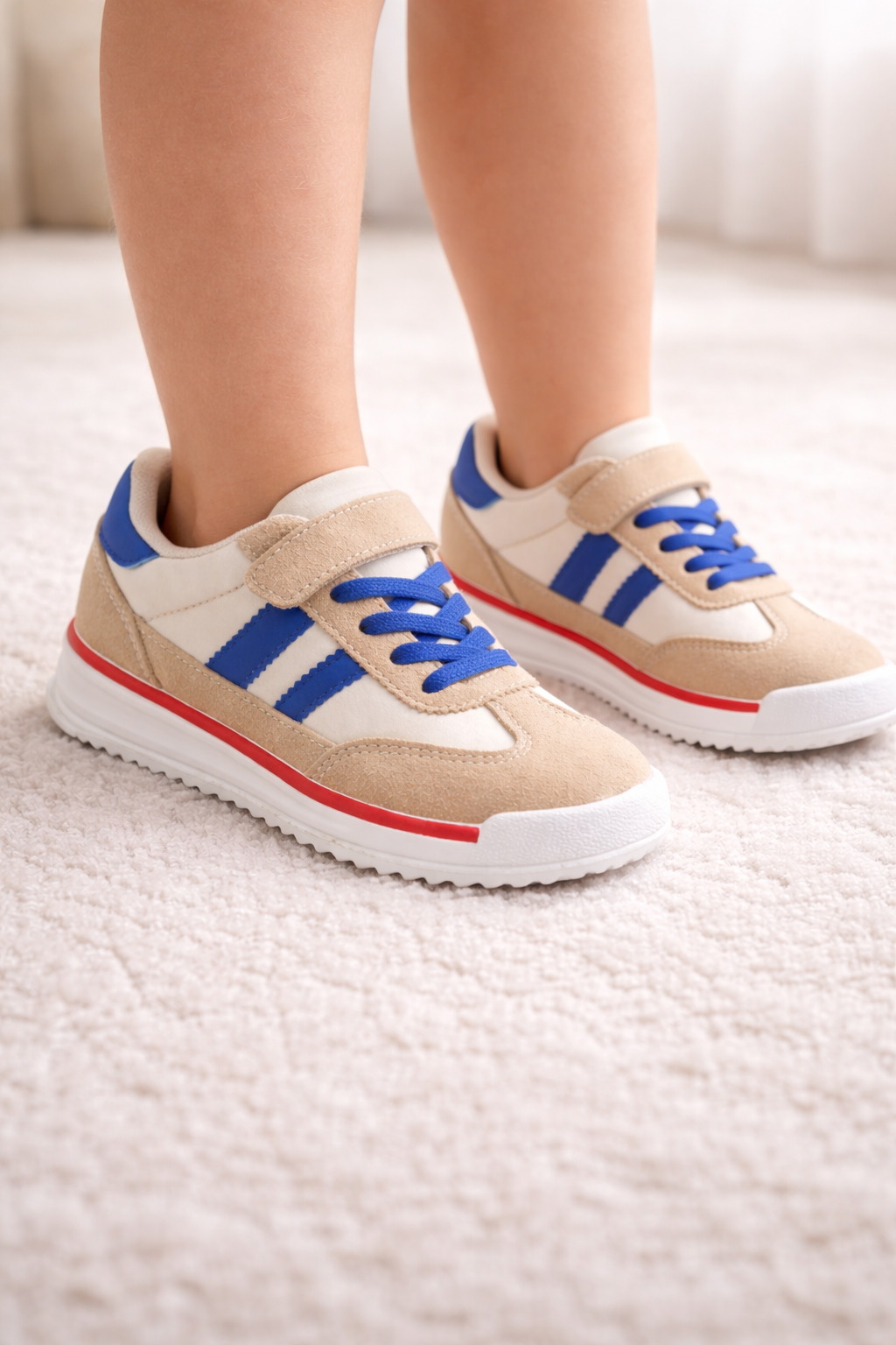 سبرديلة أطفال ريترو أنيقة باللون الأزرق والبيج 👟 30-33