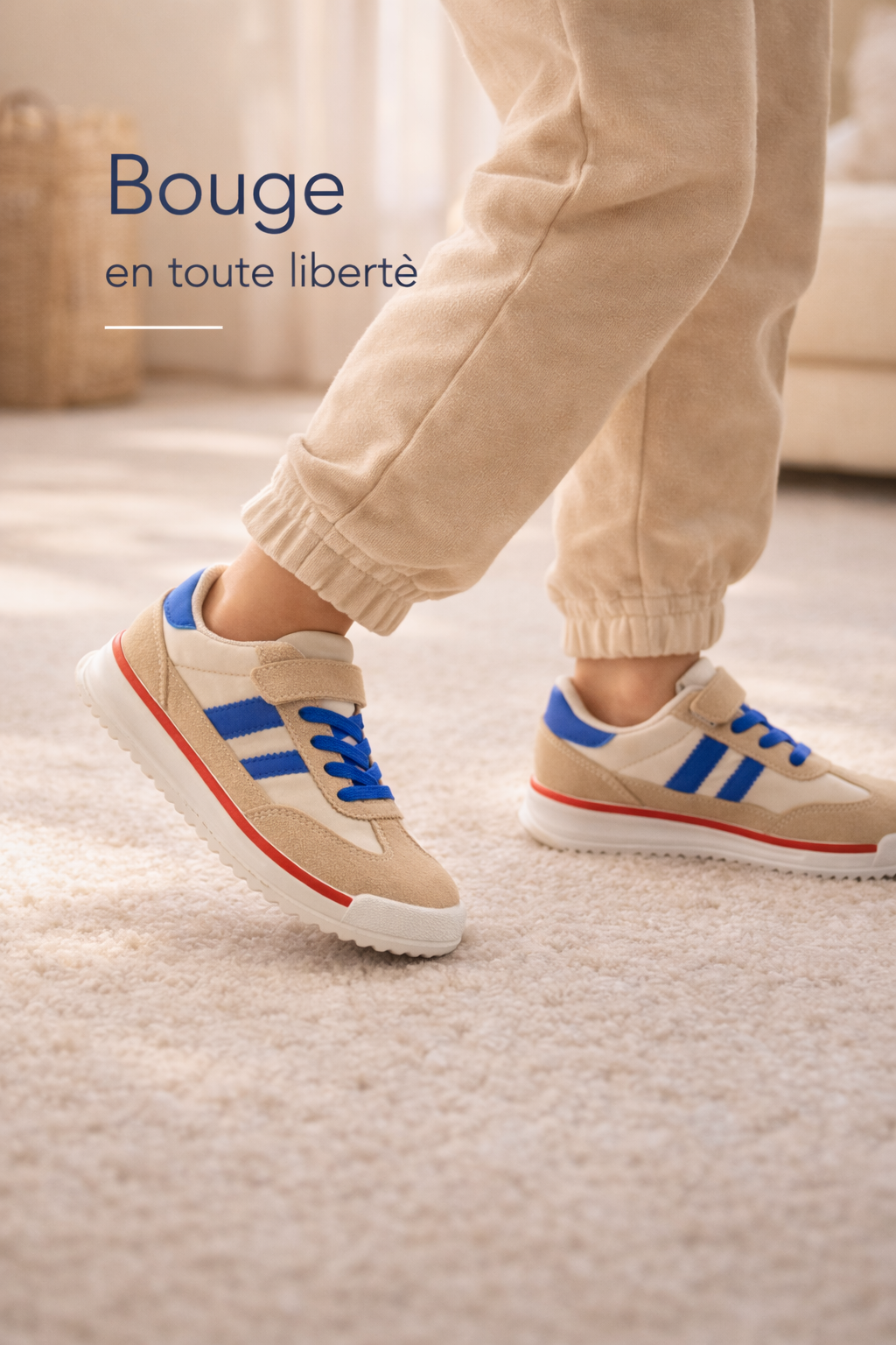 سبرديلة أطفال ريترو أنيقة باللون الأزرق والبيج 👟 30-33