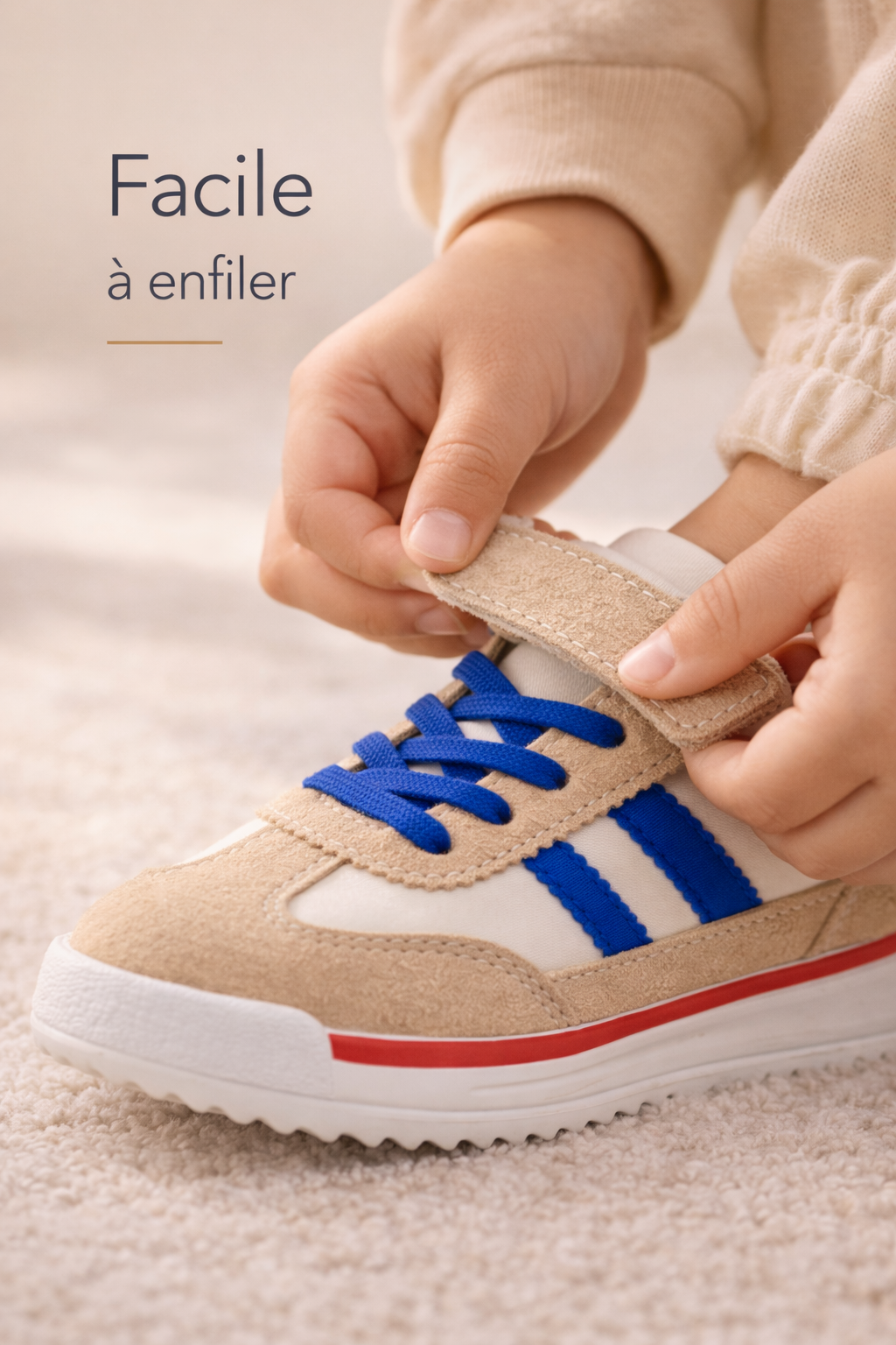 سبرديلة أطفال ريترو أنيقة باللون الأزرق والبيج 👟 30-33