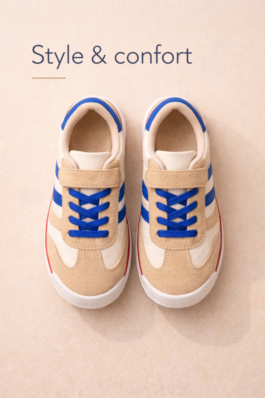 سبرديلة أطفال ريترو أنيقة باللون الأزرق والبيج 👟 30-33