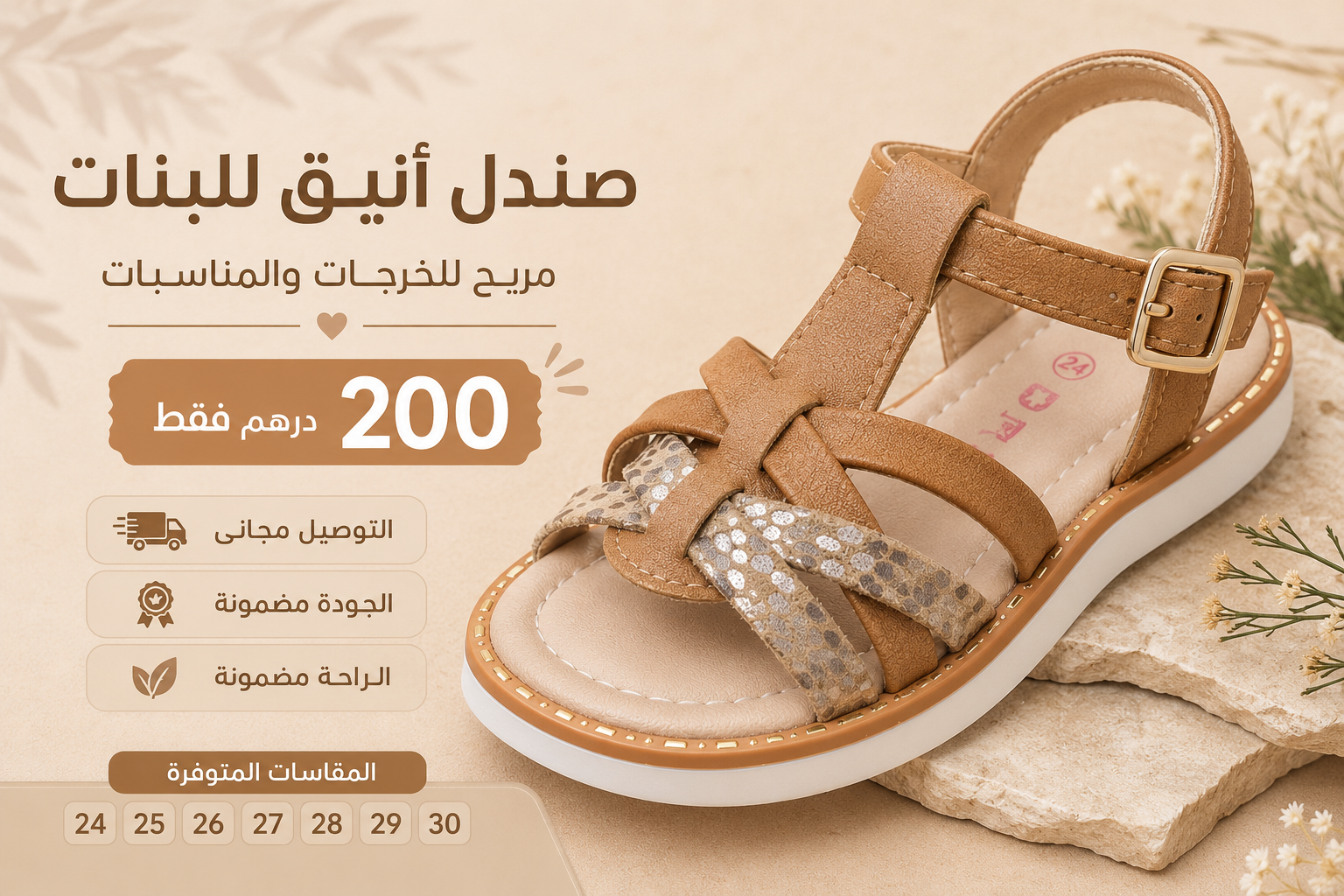 صندل بناتي بني مستورد من إسبانيا – من 24 ل 29