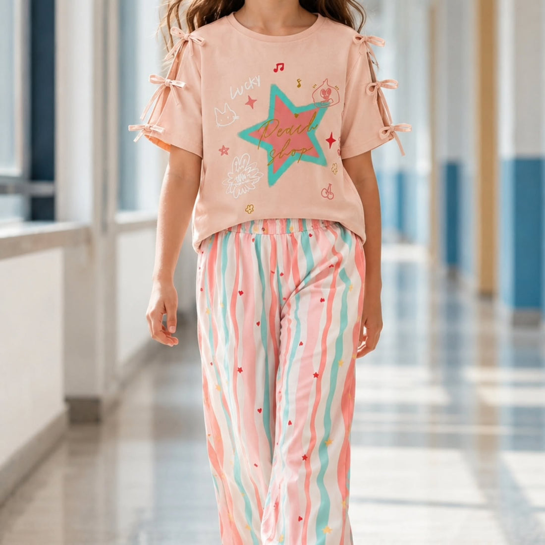 🌸 طقم بنات Peach Star –  | 6–12 سنة