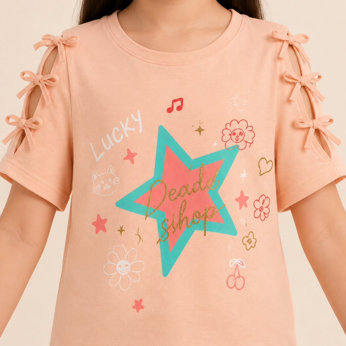 🌸 طقم بنات Peach Star – مستورد | 6–12 سنة