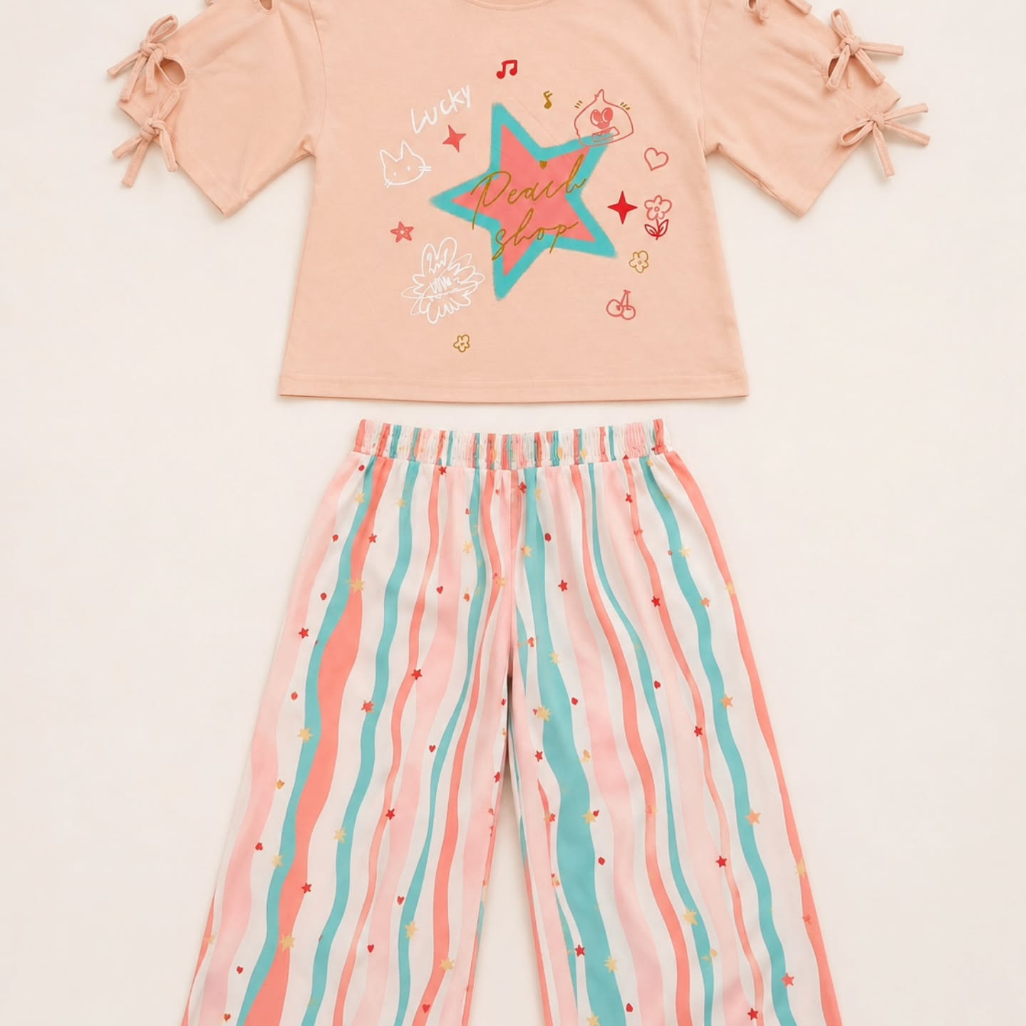 🌸 طقم بنات Peach Star – مستورد | 6–12 سنة