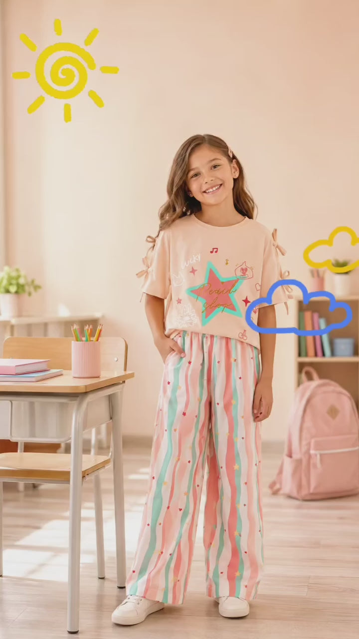 🌸 طقم بنات Peach Star – مستورد | 6–12 سنة