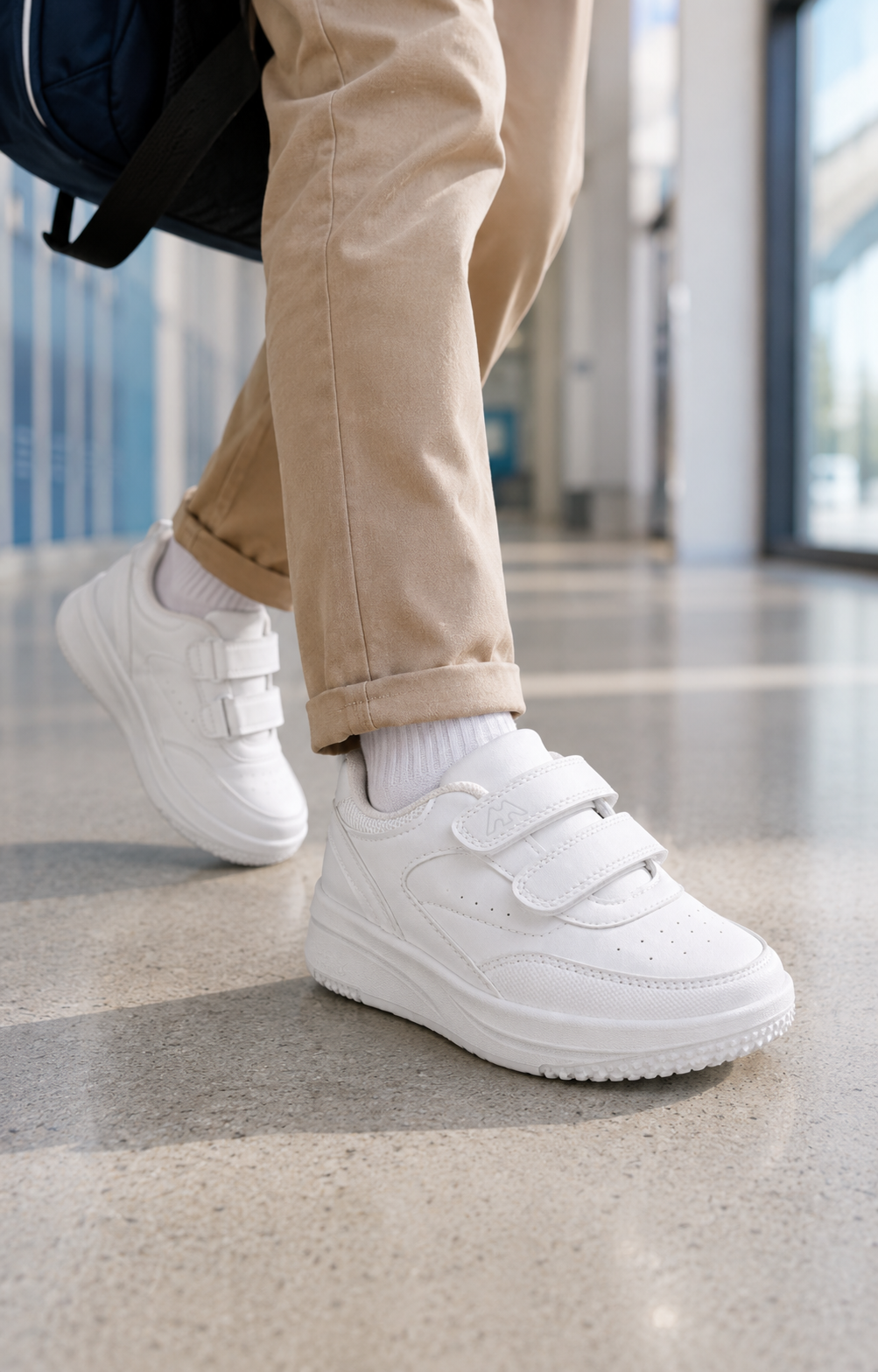 🎒 سبرديلة أطفال بيضاء Velcro – Back to School | 32–37