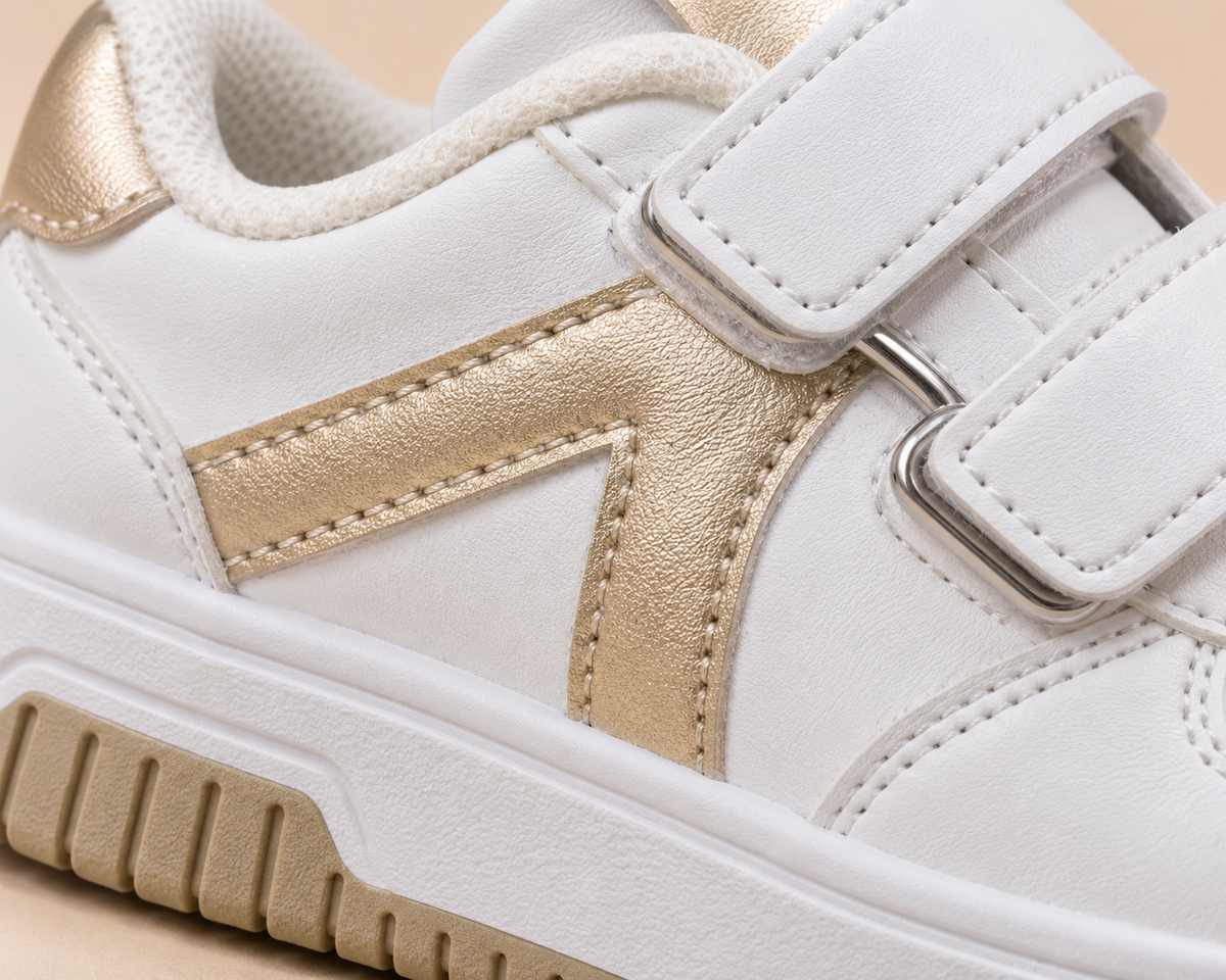 👟 سبرديلة بنات بيضاء وذهبية – من 25 حتى 35