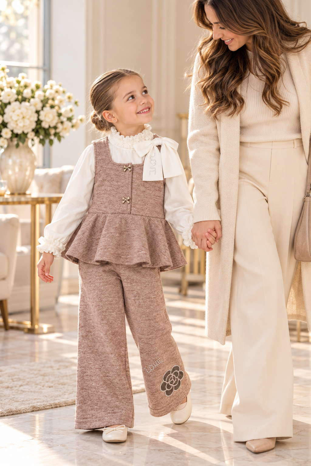 طقم بناتي أنيق 3 قطع – Beige Rosé
