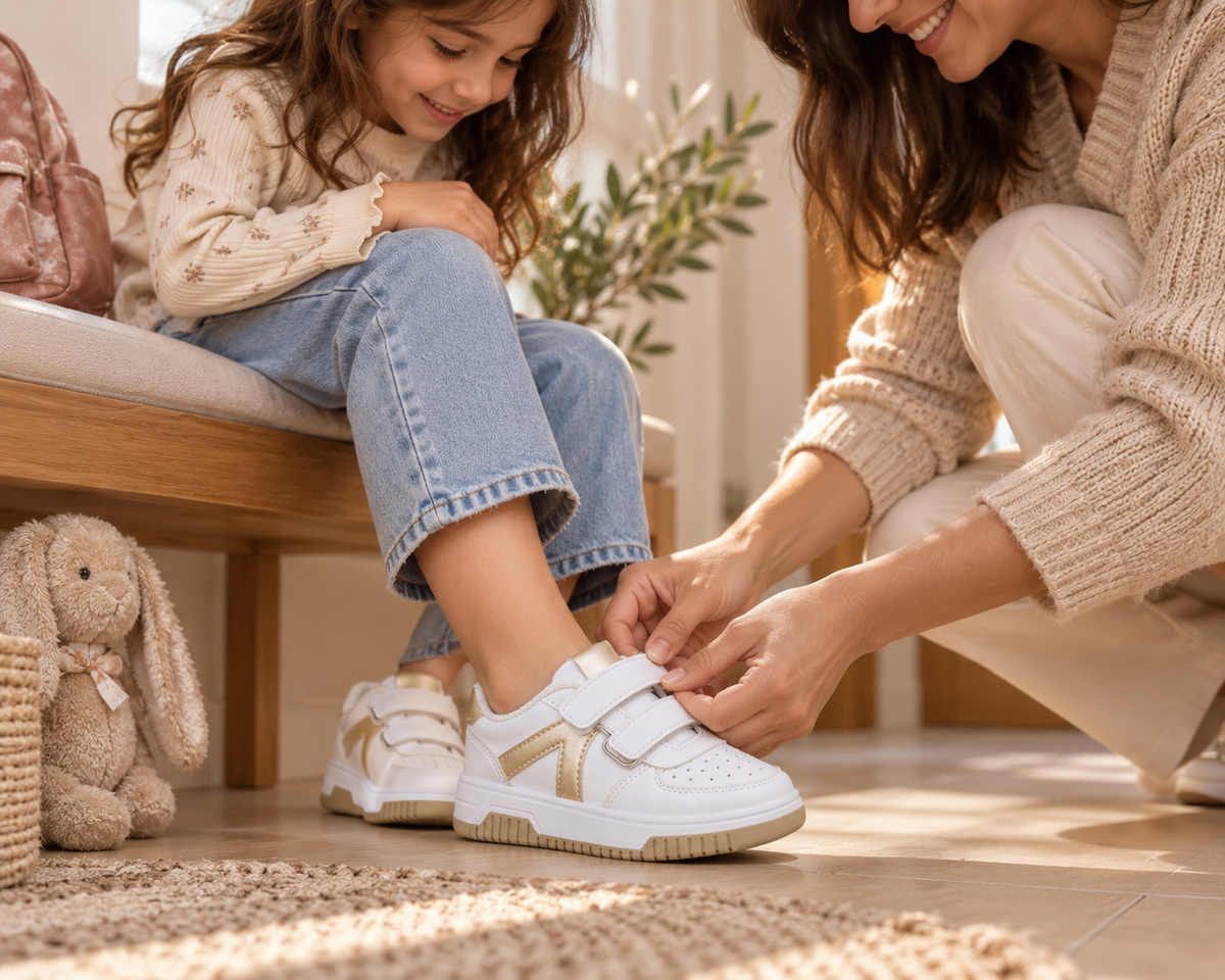 👟 سبرديلة بنات بيضاء وذهبية – من 25 حتى 35