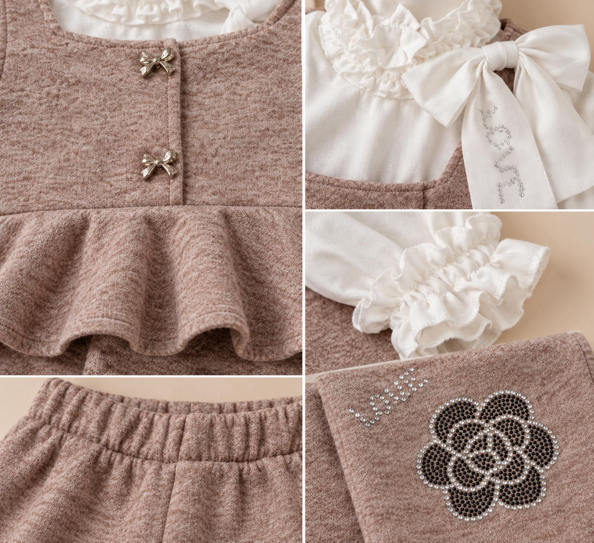 طقم بناتي أنيق 3 قطع – Beige Rosé