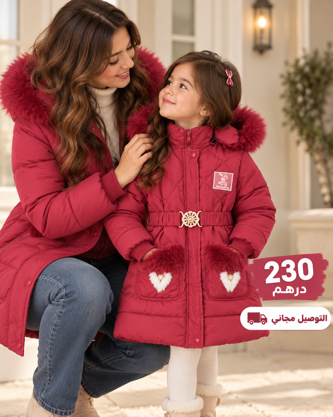 كبوط شتوي مبطن بالصوف من 8 ل 12 سنة -أحمر