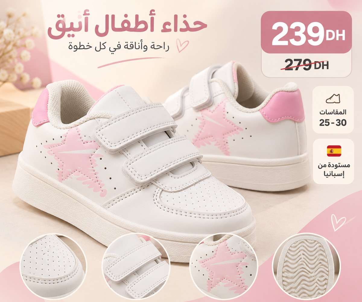 👟 سبرديلة بنات بيضاء و وردية – من 25 حتى 30